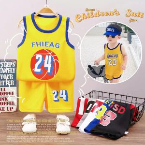 ชุดกีฬาเด็ก ชายชุดกีฬาเด็กชุดกีฬาแขนกุดเสื้อฟุตบอลบาสเก็ตบอลกางเกงขาสั้นสองชิ้นวัสดุตาข่ายฤดูร้อน