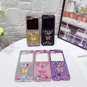 Ốp lưng cho Samsung Galaxy ZFlip7 FE ZFlip 6 5 4 3 vỏ điện thoại cứng PC chống sốc với đá kim cương lấp lánh hình bướm
