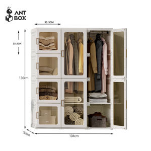 ANTBOX Lemari Pakaian Susun Transparan Serbaguna 12 Box 2 Gantungan Baju Lemari Pakaian Minimalis