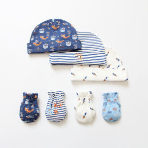 Newborn Babys set 3 Piece Caps & 4 Pairs Gloves Lovely Cartoon Fashion Design Infant Baby products
