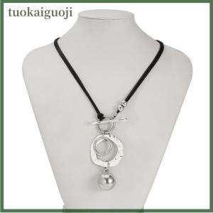 tuokaiguoji Bohemian Ethnic Alloy Round Pendant Necklace For Women Vintage Leather Cord Beach Party Jewelry Accessories Gifts
