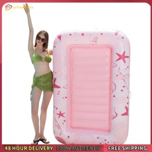 Winnereco PVC Inflatable Tanning Water Lounge Chair Dual-Use Large Folding Float Row Thicken Foldable Pool Lounger Bed for Lawn & Water Relax