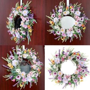 Artificial Flower Wreath with Leaves 15Inch Spring Wreath for Front Door Window Hallway Garden Wedding Decoration