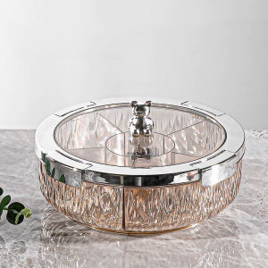 SG In Stock   sealed rotating snack fruit plate dry fruit plate with lid dry fruit plate transparent partition dry fruit plate