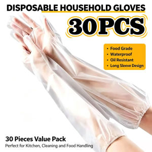 【30Pcs】60CM Extra-Long Thick Waterproof Disposable Food-Grade Kitchen Gloves Disposable Food-Safe Gloves
