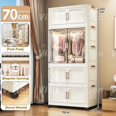 VISION Durabox Foldable Wardrobe Cabinet with Drawer and Wheels - White Large Capacity Storage for Clothes Easy to Install Home Organizer