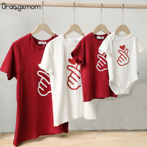 OrangeMom Family Matching Clothes Summer Boys Girls T-shirt Dad Mom and Me Baby Cotton Than Heart Print O-neck Tops Home Wear Clothes