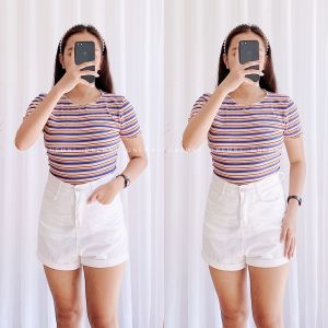 DNEMNLPH Lettuce-end Cropped Top (Trendy Korean Inspired Fashion Ribbed Stripes Plain Blouse Women Womens Clothing High Quality Plain With Neutral Colors Stretchable Freesize For Girls Ladies Women Casual Elegant Summer Outfit On Hand)