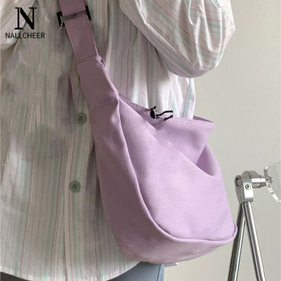NALLCHEER Women's shoulder bag Korean Versatile Student Bag Ins Harajuku Simple Waffle Bag Pure Color Moon Bag