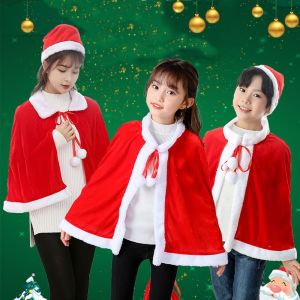 XYAX Warm Decoration Adult Party Costumes Dress Plush Red Cape Polyester Autumn Winter Girl Shawl Cosplay Costume Xmas Cape Women Hooded Ponchos Christmas Cloak