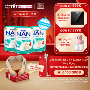 [CHỈ 15.01-10.02 QT Đơn 599K/999K] [Tặng Máy massage lưng vai gáy] Bộ 3 Lon Sữa bột Nestlé NAN OPTIPRO PLUS 4 với 5HMO xuất xứ Thụy Sĩ - Hộp 1500g cho bé từ 2 - 6 tuổi - Sữa công thức dinh dưỡng cho trẻ giúp hỗ trợ tiêu hóa đề kháng trí não