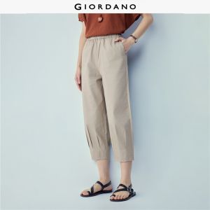 Giordano Beau Monde Women Stretch cotton pleated hem elastic waist pants​ Free Shipping 13426439