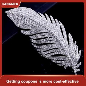 【CANAMEK 】 Luxury Exquisite Full Rhinestone Feather Brooches For Women Girls Elegant Temperament Brooch Fine Jewelry Accessories Gifts