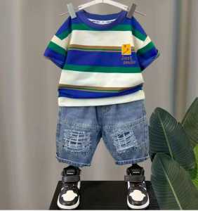 SETELAN BAJU ANAK LAKI-LAKI USIA 1-5 TAHUN TERBARU DENGAN KAOS MOTIF SALUR STRIPE WARNA KOMBINASI BAGUS KEREN DAN TERMURAH