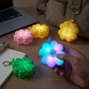 GYDJ MALL fidget clicker fidget toys keyboard keychain fidget Clickable Buttons Lucky Four Leaf Clover Keychain Translucent Wings Flashing Light Mechanical Button Keychain Lucky Fade-Resistant Backpack Pendant Party Gift