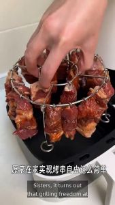 24 Skewers Air Fryer Grill Rack Stainless Steel Vertical Hanging BBQ Stand Food Grade Kitchen Cooking Accessory for Kebab Skewer Roasting Grill Rack