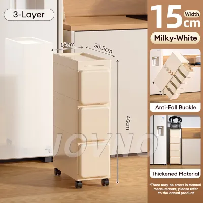 JOVNO 15/25cm Slim Wheeled Cabinet | 7-Tier Space-Saver for Clothes | Foldable Drawer Organizer