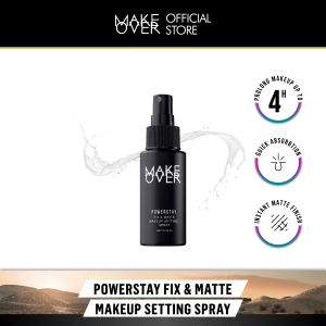 MAKE OVER Powerstay Fix & Matte Setting Spray - Makeup Tahan Lebih Lama Matte Finish Tidak Luntur Nyaman Makeup Tidak Lengket Ringan Hasil Matte Non-Comedogenic BEST SELLER Oil Control Fine Mist Quick Drying Formula