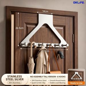 [OKLIFE®]Metal Over The Door Hook Hanger Rack Multi‑Hook Door Back Storage Organizer for Clothes Bag Keys