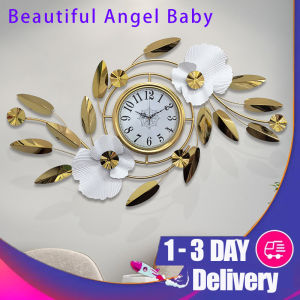 100X60cm Titanium Leaf Flower Nordic Wind Light Luxury Fashion Living Room Decoration Creative Flower Leaf Wall Clock