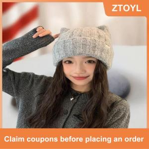 【ZTOYL】 Cat Ear Beanie Winter Hat Warm Knitted Cap With Windproof Thickened Design Cute Autumn Winter Warm Accessories