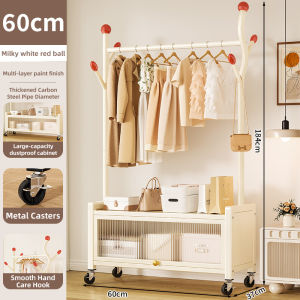 Movable Clothes Rack/Cloth Hanging Rack With Wheels / Heavy-duty Sturdy Steel Pipe Clothes Rack Drying / Multi-functional Coat Hanger With Storage box