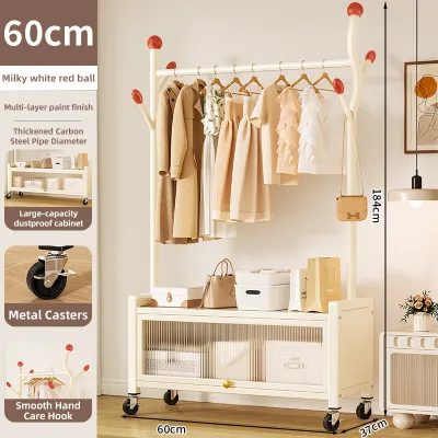 Movable Clothes Rack/Cloth Hanging Rack With Wheels / Heavy-duty Sturdy Steel Pipe Clothes Rack Drying / Multi-functional Coat Hanger With Storage box