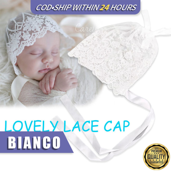 Christening Turban Hat for Baby Girl White Baptismal Cap with Sun