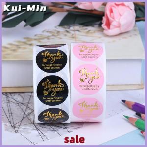 Kui-Min 500pcs Thank you sticker wedding decor seal hot stamping pink black round label