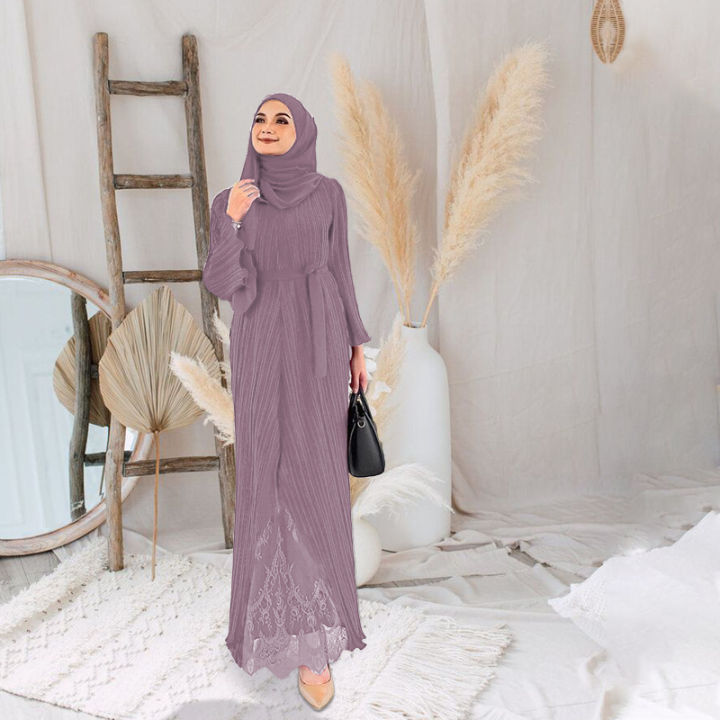 TMTONMOON Jubah Abaya Muslimah Pleated Maxi Dress Moden Pleated