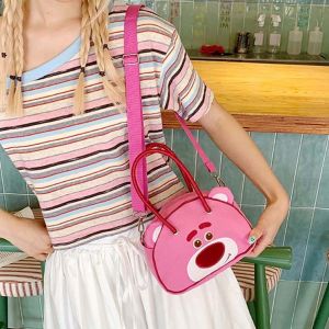 CRNGW ตะเข็บ กระเป๋าถือคาปิบารา น่ารัก การ์ตูน กระเป๋าสะพายไหล่ผ้าแคนวาส ความจุขนาดใหญ่ จูดี้กระต่าย กระเป๋าสะพายข้างคิตตี้ ผู้หญิง