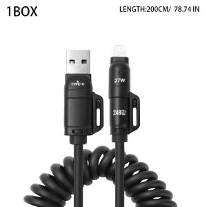 4 IN 1 Spring Data Cable / 240W USB C Fast Charging Charger Cord / for IPhone Samsung Huawei IPad