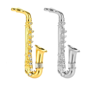 Elegant Saxophone Brooch Collar Pin with Rhinestones Accessory Collar Lady Brooches Photo Props