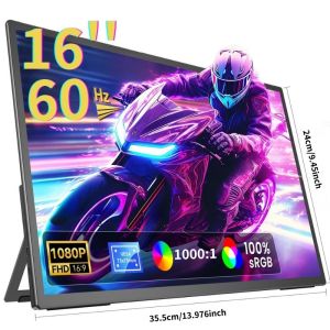 16" Portable Monitor 1920x1200 QHD IPS Display 100% sRGB with Built-in Stand USB-C HDMI Eye Care External Second Screen for Mac Laptop Phone PS4/5 Xbox Switch