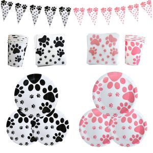Amazon อุ้งเท้าสุนัขธีมอุปกรณ์ตกแต่งงานปาร์ตี้จานกระดาษถ้วยกระดาษผ้าขนหนูผ้าปูโต๊ะธงบอลลูนจัด