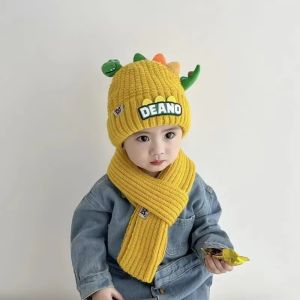 WININ Little Dinosaur Children Hat Scarf Set Two-Piece Set Windproof Baby Beanie Warm Winter Scarf Winter