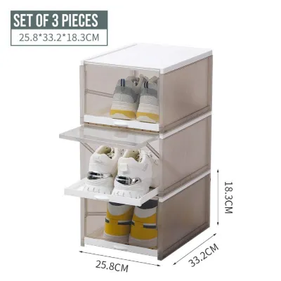🇸🇬 🔥 Koala Home 3PCS Sliding Shoe Box/Shoe Rack/Transparent Shoe Box/Storage Stackable Shoe/Plastic Shoe Cabinet AJ