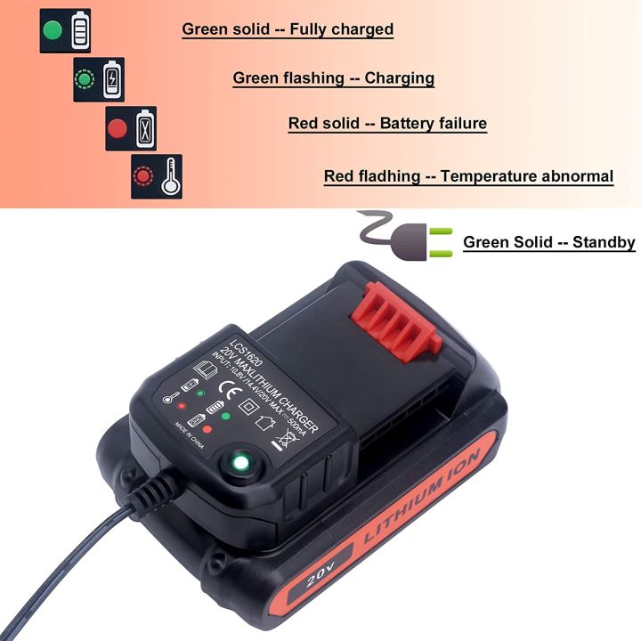 LCS1620 Lithium Battery Charger for BLACK DECKER Rechargable