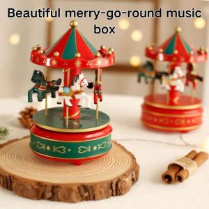 GONOVO Bằng gỗ Hộp nhạc xoay Tương tác Vòng đu quay Giáng sinh Hộp nhạc quà tặng cho trẻ em Đồ trang trí Giáng sinh Tinh tế Hộp nhạc gỗ xoay Trang trí lễ hội