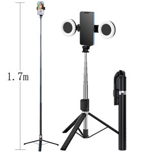 Chân máy chụp ảnh tự sướng có thể mở rộng 17m Hỗ trợ vòng LED Chân đế gương ánh sáng kép Giá đỡ điện thoại 4 trong 1 cho iPhone X 8 11 Android 2026
