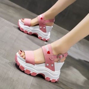 Influencer Thick-Soled Wedge Heel Sandals New Style Heightened 10cm High Sports㏇X0415