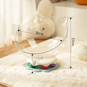 2 in 1 Space Capsule Cat Bed Transparent Breathable Cat Nest with Cat Teasing Stick Cat Toy with Turntable