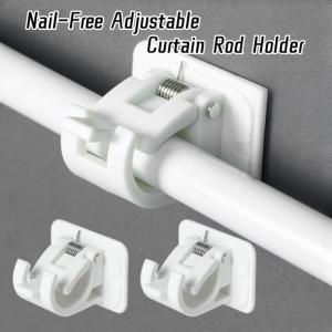 2 Pcs Curtain Rod Shelf Bracket Nail-Free Adjustable Curtain Rod Holder Clamp Hooks Self-adhesive Wall Hook Bracket Hold Holders