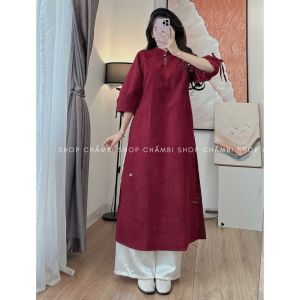 Set áo dài nữ S.211 Set áo daì cách tân cổ tàu đính ngọc trai tay lỡ phối nơ hai bên - Shop Chấm Bi