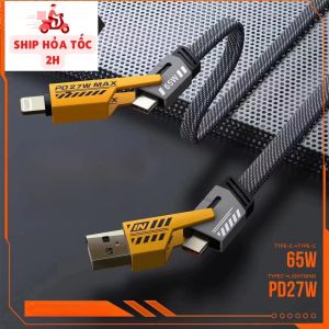 Dây cáp sạc nhanh đa năng 4 trong 1 (4 IN 1) 27W - 65W  Dây sạc bọc dù An Toàn  Bền Bỉ  Chống Giật  Gãy Gập