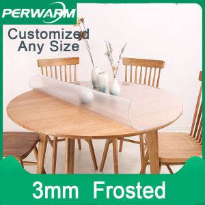 (3mm Frosted Round)PVC Frosted Crystal Protector for Dining Room Table-1/1.5/2/3mm Thick All Size Customizable Waterproof Oil Resistant Soft Glass Desk Plastic Protective Pad Kitchen Wood Grain Vinyl Tablecloth Cover Anti-scald Anti-oil