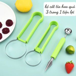 Bộ dụng cụ cắt tỉa trái cây 3 trong 1 dao tỉa hoa quả nạo tạo hình trái cây bằng thép không gỉ