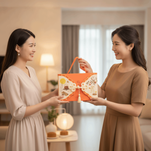OOC 5 Piece 6 Grid Moon Cake Packaging Gift Box with Tassel Chinese-Style Buttonhole Design Egg Yolk Pastry Gift Box Practical Vintage Cookies Packaging Box Mid-Autumn Festival