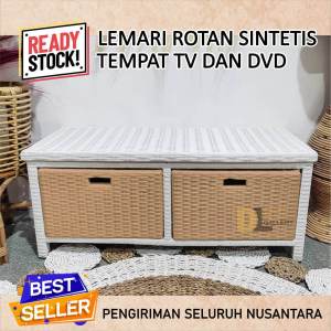 Lemari Rak Rotan Sintetis 5 Laci Buffet Bufet Meja TV 43 inci Ruang Tamu Minimalis Murah Terbaru