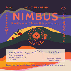 Cumulo Coffee - Signature *Favourite Pick by our Regulars* - Nimbus Blend (Specialty Coffee Roasters) Espresso / Cold Brew / Aeropress - Chocolate Hazelnut Overtone Hint of tropical berries and fruits Sweet caramel finish- Latte / Cappuccino